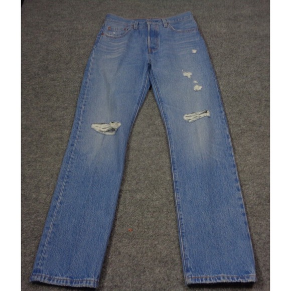 Levi's Denim - Levi's 501 Jeans Womens 27x30 Blue Premium Distressed Button Fly Straight Leg